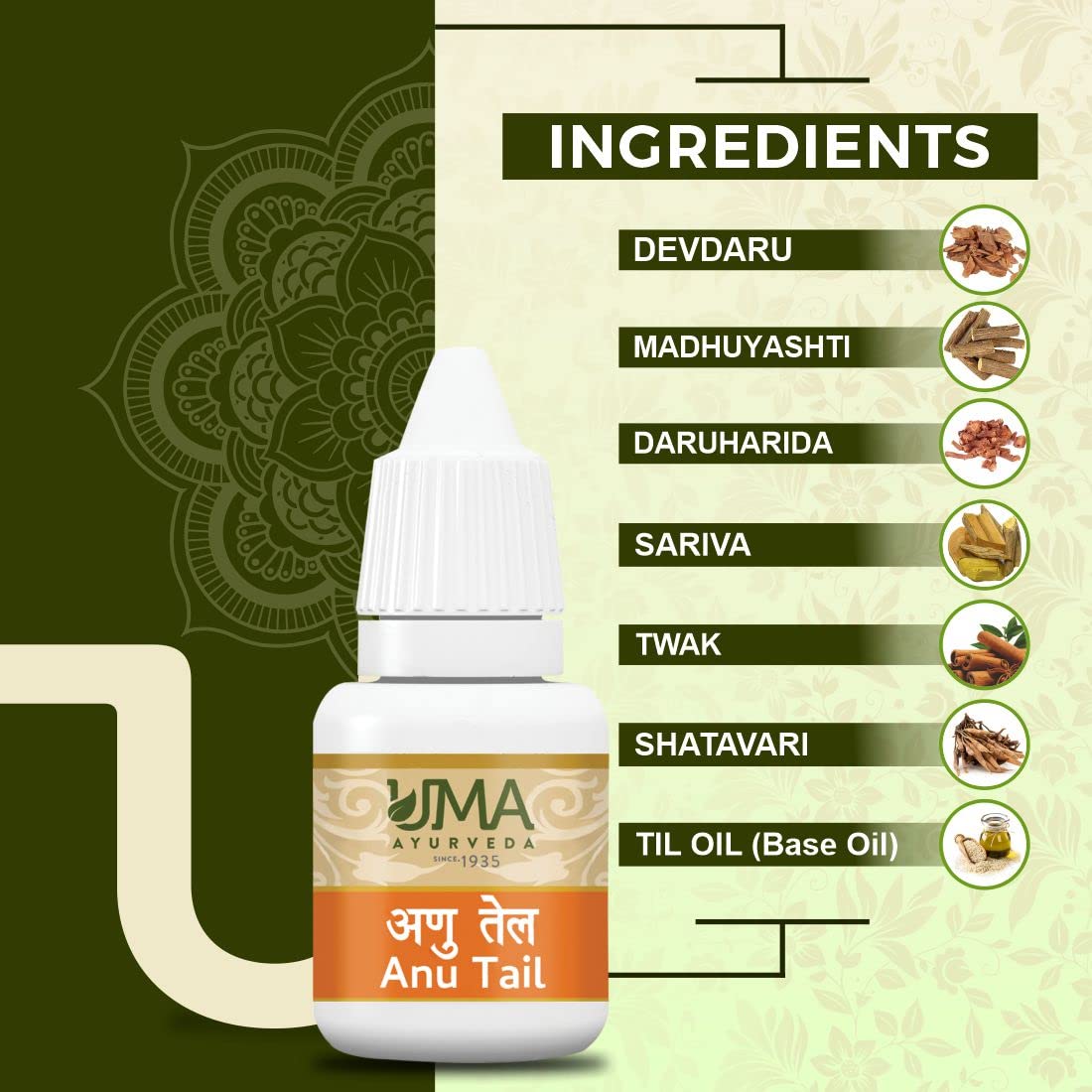 Uma Ayurveda Anu Tail 40ml (Pack of 4) | Nasal Oil for Unblocks Nasal | Anu Tail 100% Organic Natural Pure Drop