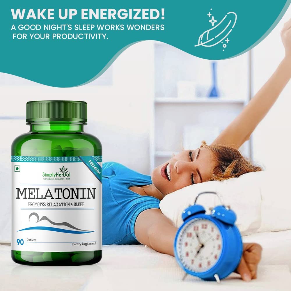 Simply Herbal Melatonin 10mg Sleeping Tablet, Non-Habit Forming, Deep Sleep Supplement, Helps Stressen Women Adults, Healthy Sleep Cycle (180 Tablets)