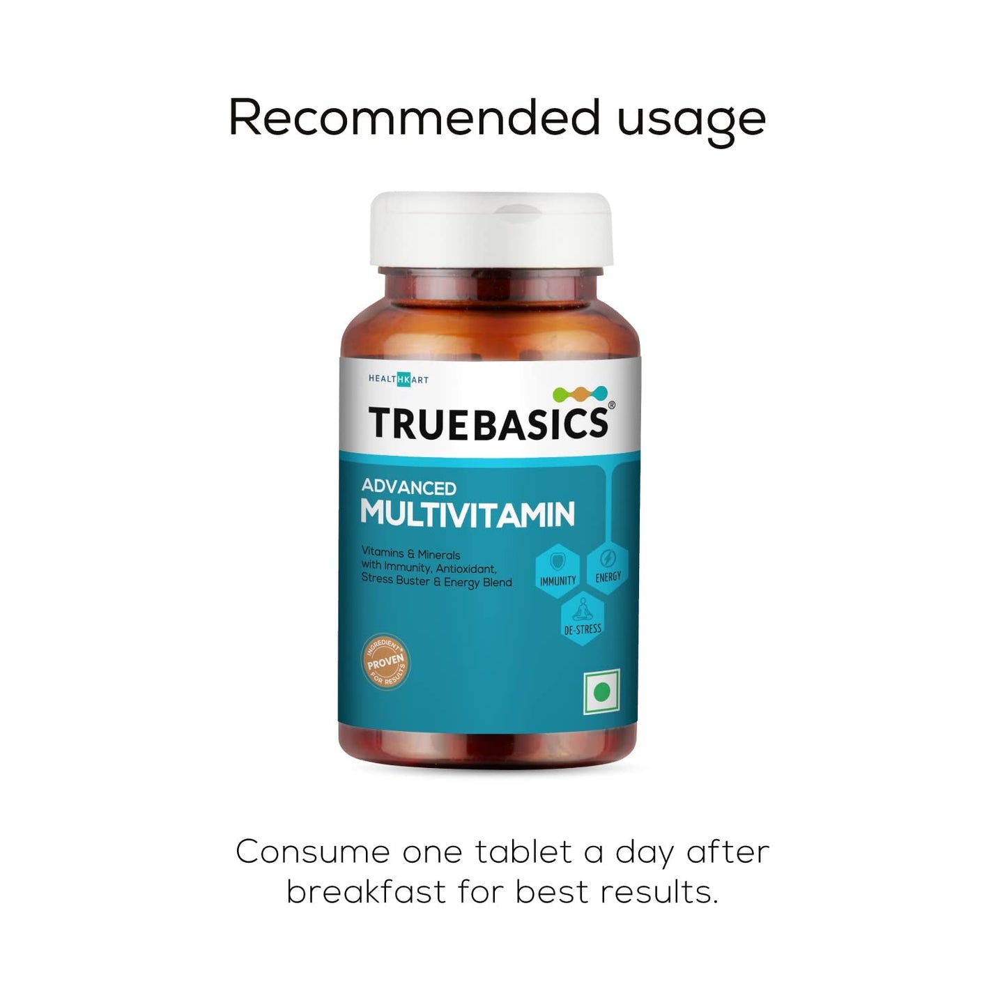 TrueBasics Advanced Multivitamin(60 Tablets), Multivitamin for Men & Women, Energy Blend, Immunity Blinically Researched Ingredients & Herbal Extracts