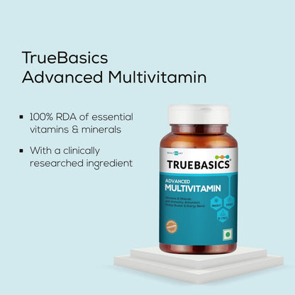 TrueBasics Advanced Multivitamin(60 Tablets), Multivitamin for Men & Women, Energy Blend, Immunity Blinically Researched Ingredients & Herbal Extracts