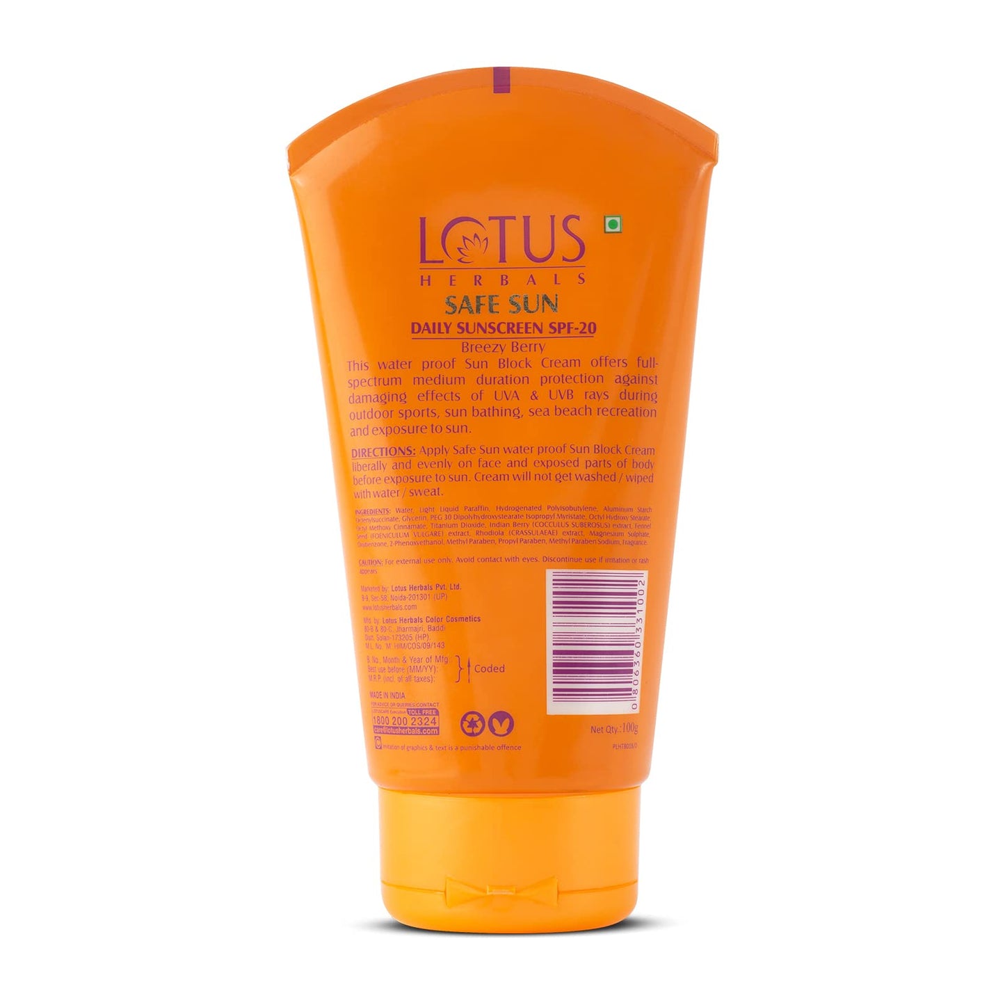 Lotus Herbals Safe Sun Block Cream Spf 20, 100g