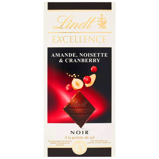 Lindt Excellence Cranberry Almond & Hazelnut Dark Chocolate Bar, 100g