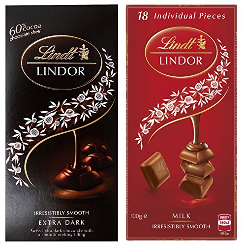 Lindt Lindor Combo of 2 Irresistibly Smooth Chocolates (Milk + Extra Dark), 100gm