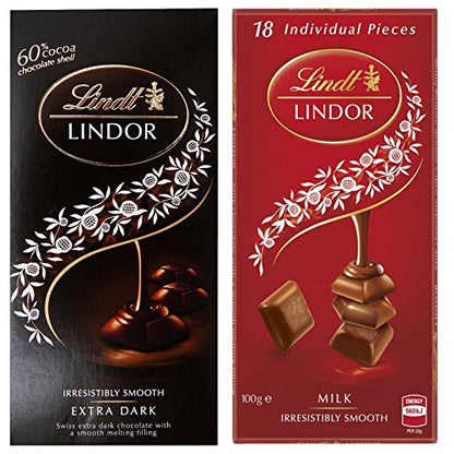 Lindt Lindor Combo of 2 Irresistibly Smooth Chocolates (Milk + Extra Dark), 100gm