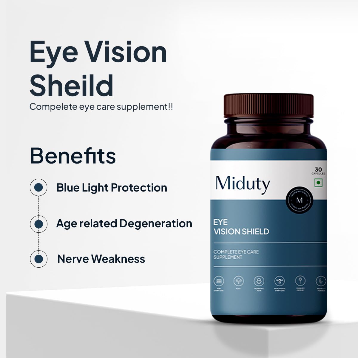 Miduty by Palak Notes Eye Vision Shield - Supplement for Dry Eyes - Bilberry Fruit Extracts, Lutein,pene - Eye Vitamin for Blurry Vision - 30 Capsules