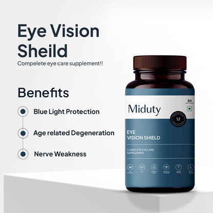 Miduty by Palak Notes Eye Vision Shield - Supplement for Dry Eyes - Bilberry Fruit Extracts, Lutein,pene - Eye Vitamin for Blurry Vision - 30 Capsules