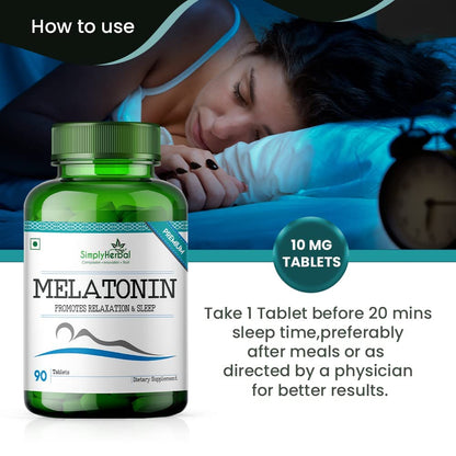 Simply Herbal Melatonin 10mg Sleeping Tablet, Non-Habit Forming, Deep Sleep Supplement, Helps Stressen Women Adults, Healthy Sleep Cycle (180 Tablets)