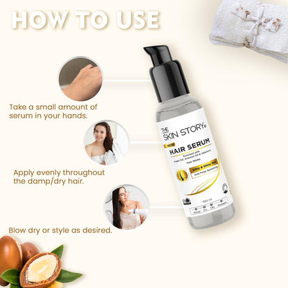 The Skin Story Anti Frizz Hair Serum | Non Sticky and UV | Argan Oil, Almond Oil, Vitamin E | All Hair Types | 100ml