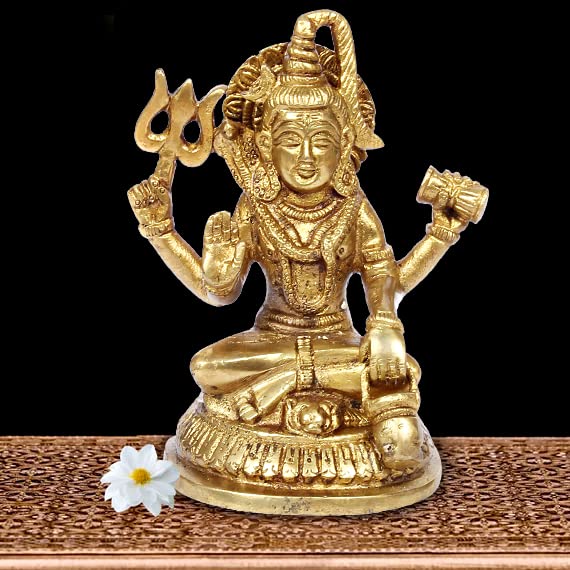 ARTVARKO Astadhatu Lord Shiva Murti Idol Bhagwan Shankar Brass Bhole Nath Mandir Temple Showpiece Accessories Vastu Remedy Size 5 Inches