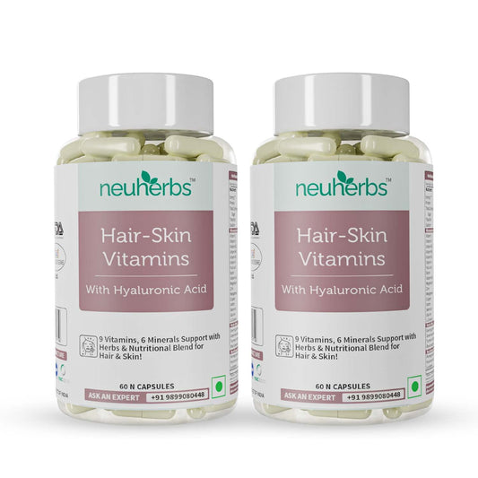 Neuherbs Hair Skin Vitamins Supplement with Hyaluronic Acid, Biotin, Keratin booster for hair growthathione & Collagen- 120 Capsules for Men and Women