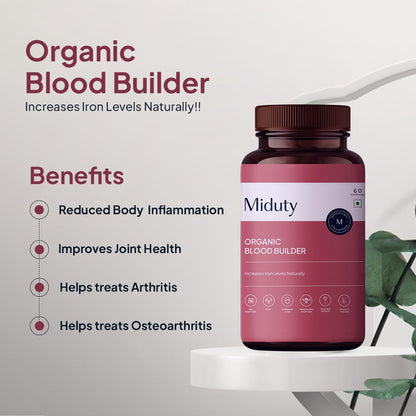 Miduty by Palak Notes Organic Blood Builder - Anemia Supplement - Contains Wheat Grass, Green Amla, Iron Supplement - Hemoglobin Booster - 60 Capsules