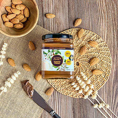 Zevic Sugar Free Belgian Keto Chocolate Almond Spread with 50% Almonds, Natural Almond Oil (No Palm Oil) & No Sugar 250 gm