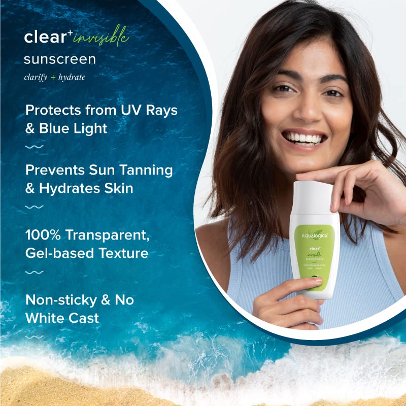 Aqualogica Clear+ Invisible SPF 50 PA+++ Sunscreen with Green Tea & Salicylic Acid - UVA & UVB Sun Pm for Women & Men - Clarifies & Hydrates Skin -50g