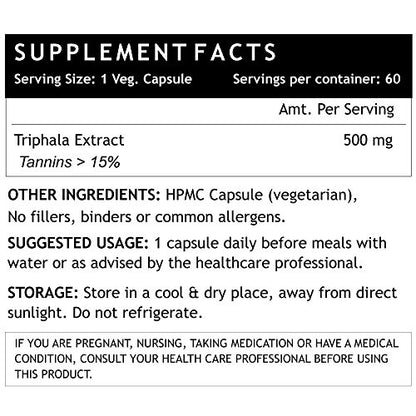 INLIFE Triphala Extract Amlaki, Haritaki and Bibhitaki, Digestion Support Supplement Tablet, 500 mg - 60 Veg Capsules