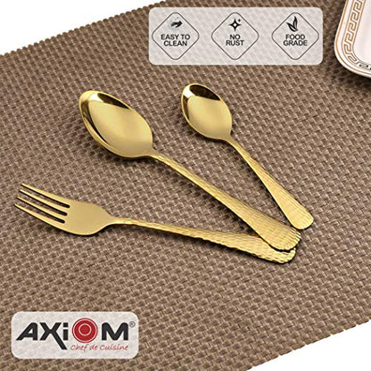 AXIOM Stainless Steel Golden Cutlery Set 18 Pieces Luxurious (6 Dessert Spoon, 6 Dessert Fork, 6 Tea Spoon) Gold Color