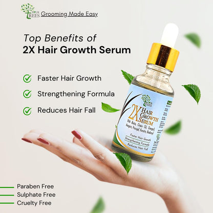 Four Trees 2X Hair Growth Serum | Faster Hair Growth & Reduces Hair Fall | With Biotin, Redensyl, Onion Oil | For Men & Women | 30ml