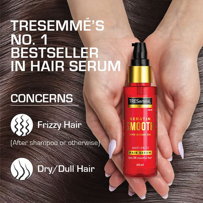 Tresemme Keratin Smooth Anti-Frizz Hair Serum 100ml with Argan Oil, for 2X Smoother Hair and Long Lasting Frizz control upto 48H even in 80% humidity