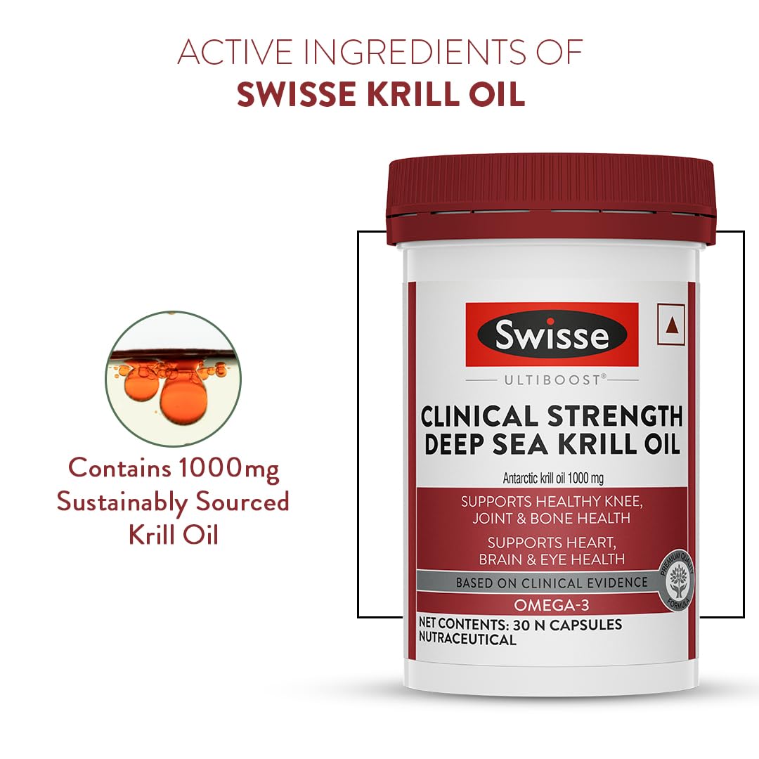 Swisse Antarctic Krill Oil - 1000mg Krill Oil In Each Capsule, Manufactured In Australia - Supports alth with Astaxanthin & Phospholipids (30 Capsule)