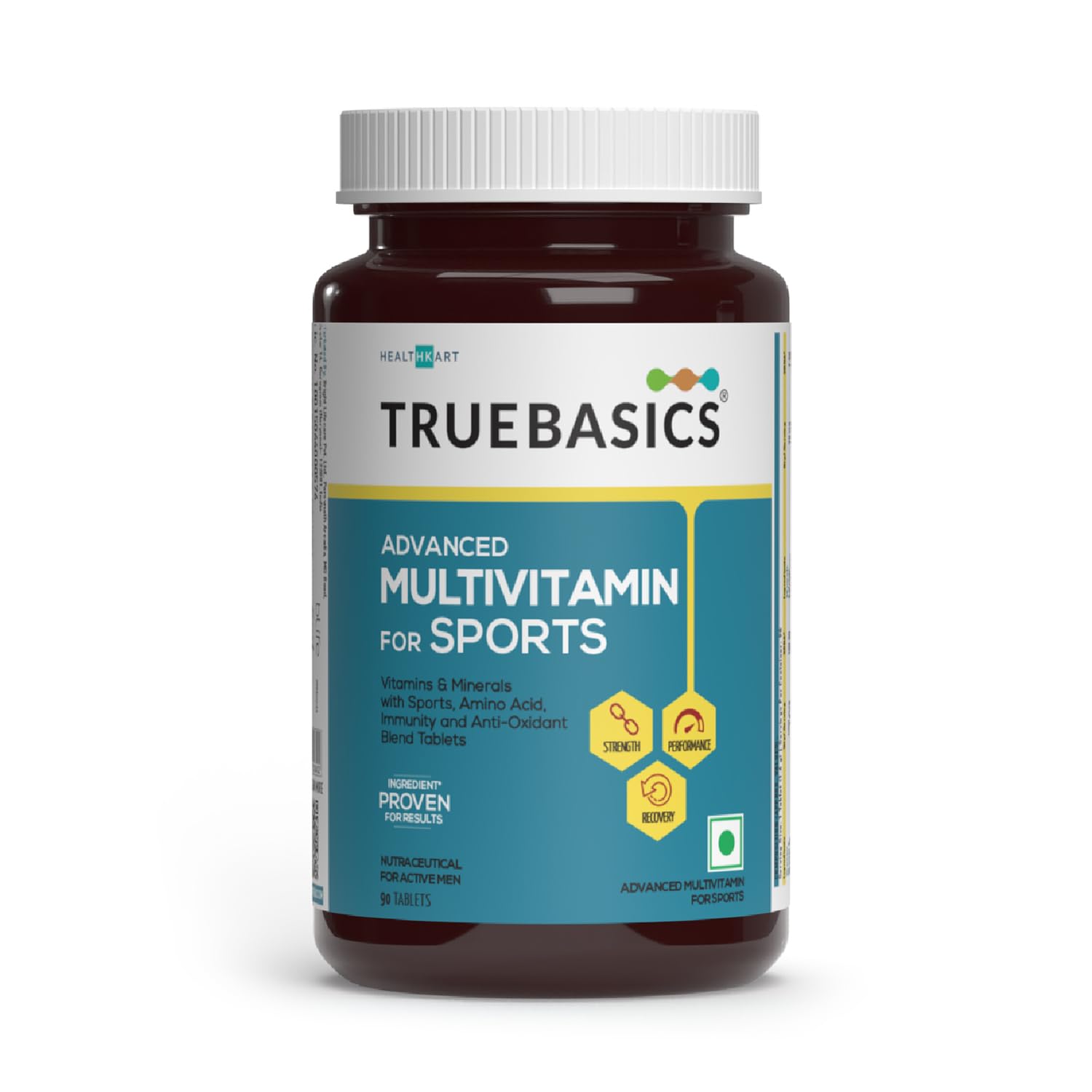 TrueBasics Advanced Multivitamin For Sports & Fitness, 90 Multivitamin Tablets, with Amino Acid, Enends, 24 Vitamins & Minerals, for Immunity & Energy