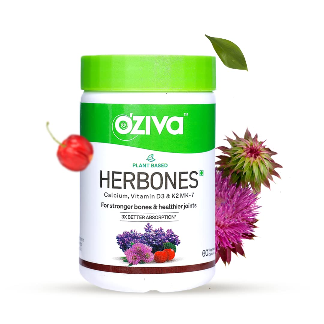 OZiva Plant Based HerBones | Healthy Bones Supplement for Better Bone Health & Bone Strength & Densilthy Bones for Women, Certified Vegan, 60 capsules