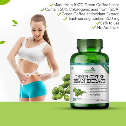 Simply Herbal Green Coffee Bean Extract Pure 800 Mg 100% Natural Weight Loss Supplement - 60 Capsules (Pack of 2)