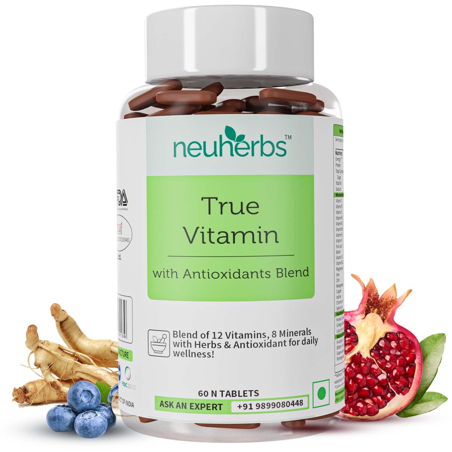 Neuherbs Multivitamin | True Vitamin For Men And Women With Antioxidant & Herbs Blend Vitamin C, D3,Energy, Stamina & Immunity 60 Multivitamin Tablets