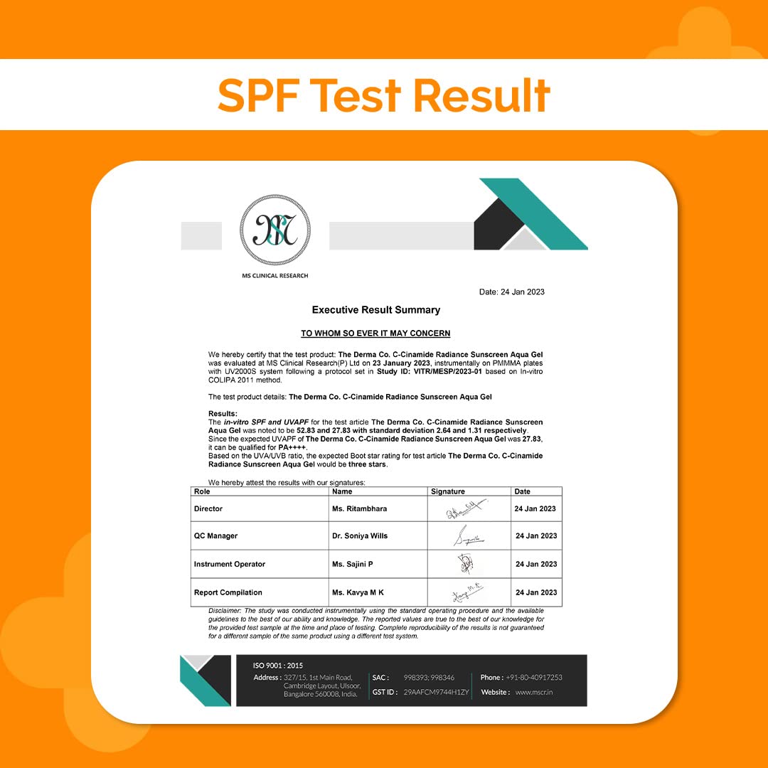 The Derma Co C-Cinamide Sunscreen SPF 50 Aqua Gel, with Vitamin C & Niacinamide, PA++++, Lightweighthite Cast for Sun Protection & Glowing Skin - 50gm