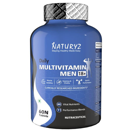 NATURYZ Daily Multivitamin Men 18+ with Highest 60 Nutrients (Vitamins, Minerals, Amino acids, Enzymfor Muscle growth, Strength & Immunity- 60 Tablets