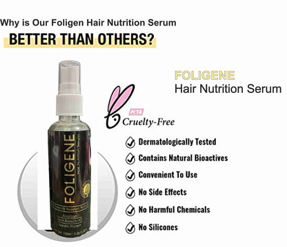 Rotex Foligene Hair Nutrition Serum I Hair Growth Support Systeam I Boosts hair growth, Prevents haih Anagain, Root Biotech HO, Keratin Protein 100 ml