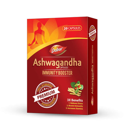 Dabur Ashwagandha Capsules Immunity Booster - 20 Capsules | 100% Ayurvedic | Relieves Stress & Increases Stamina | Immunity Booster