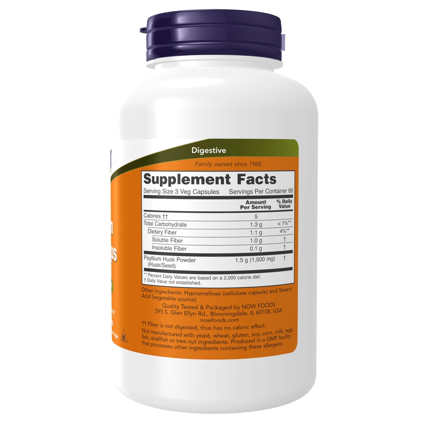 Now Foods Psyllium Husk 500 Mg Intestinal Health Capsules - 200 Veg Capsules