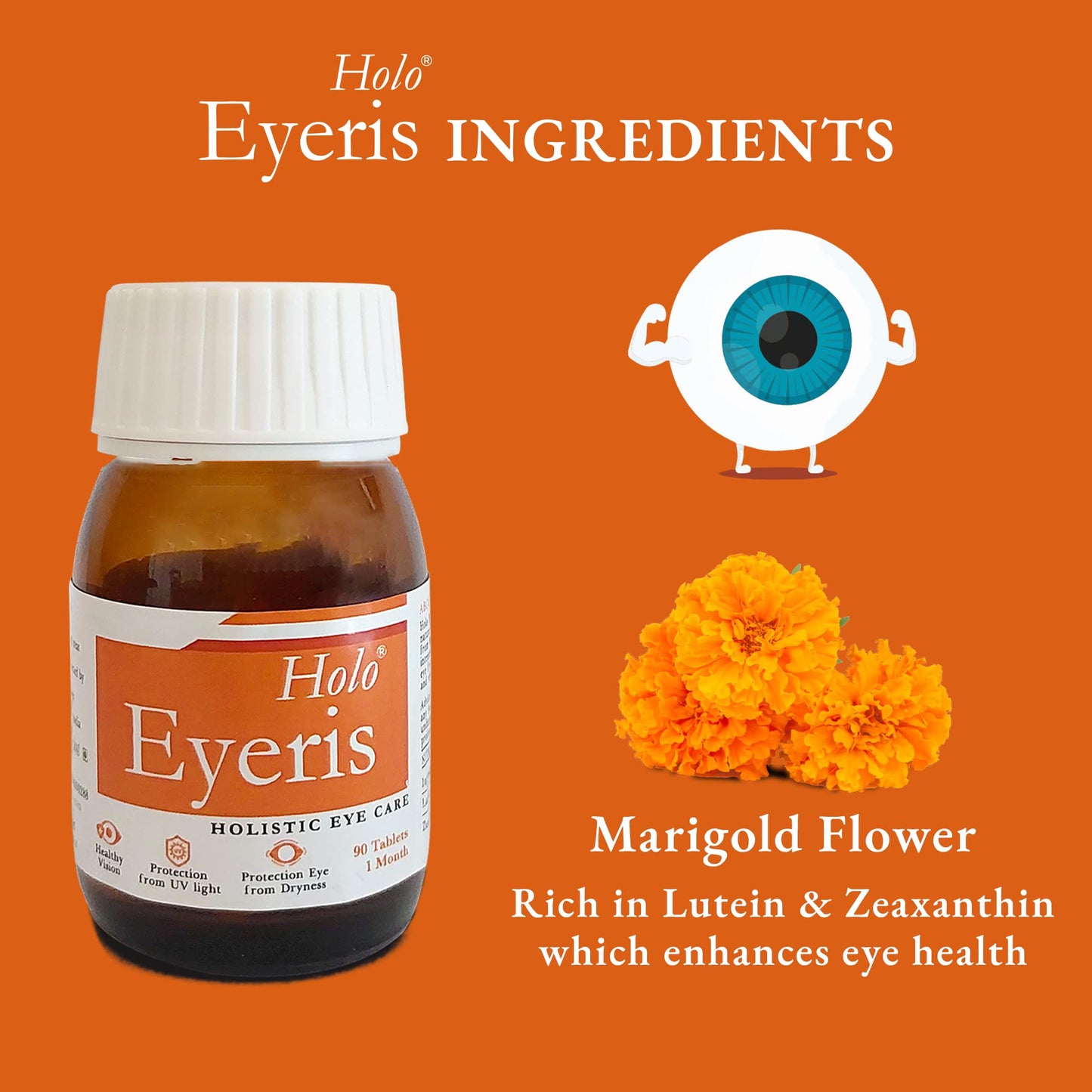 ZEROHARM Holo Eyeris has Eye Vitamins good for Eyes with Lutein & Zeaxanthin | Fights Low Eye Visionom UV & Blue Light Defence - 90 Vegan tablet 100mg