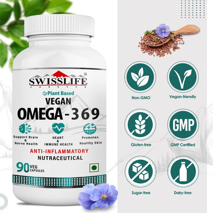 SwissLife Forever Vegan Omega 3 6 9 | Algal oil 750mg with (highest DHA Serving) | 90 Capsules | Pre Women's Muscle, Hair, Skin, Eye, and Brain Health