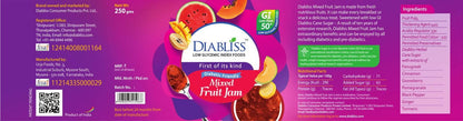 DIABLISS Diabetic Friendly Mixed Fruit Jam Made with Low GI Sugar - 250g Bottle Pack of 3 Combo