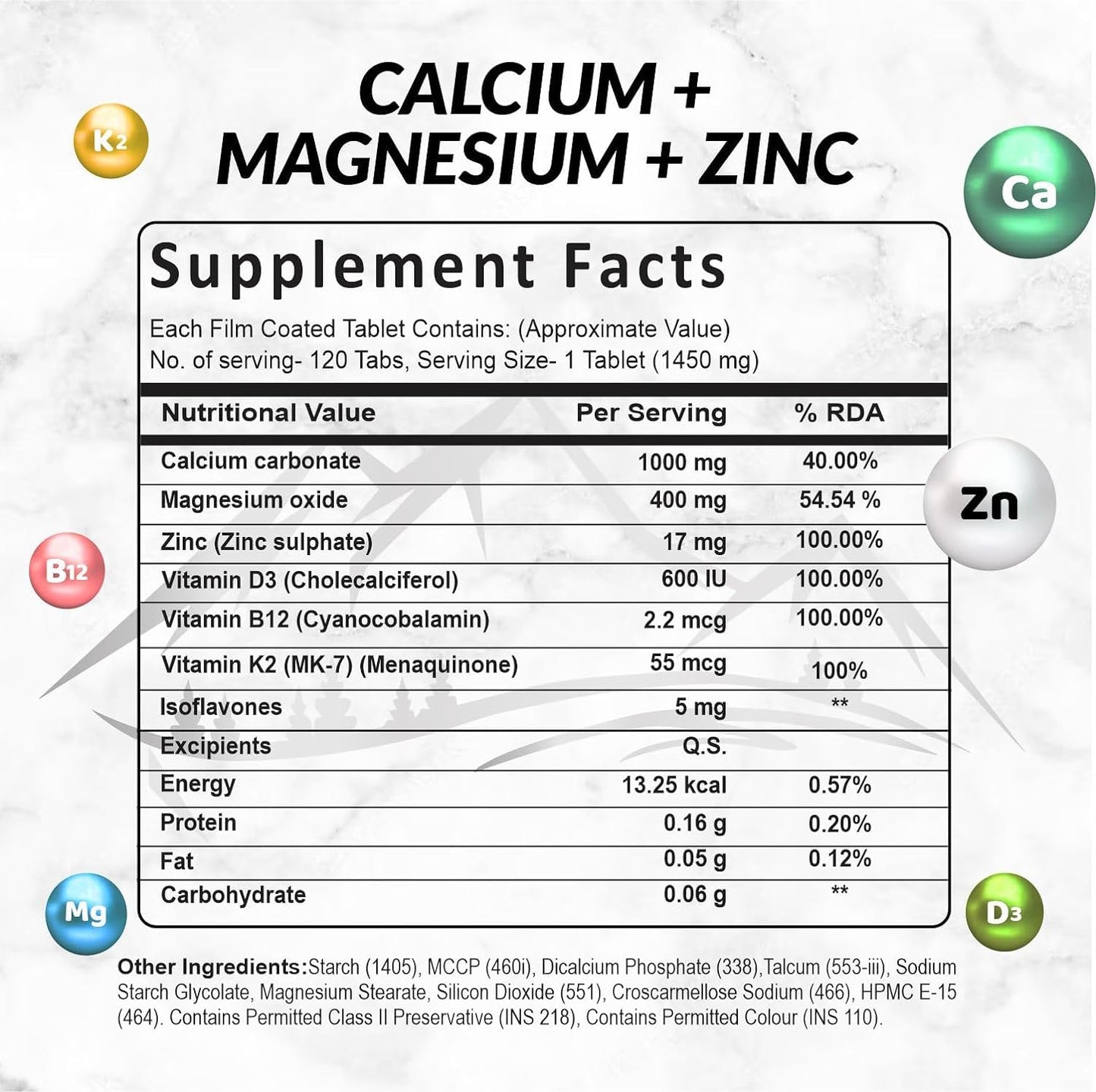 SWISSLIFE FOREVER Calcium Magnesium & Zinc Tablets with Vitamin D3, Calcium Supplement For Women andn, For Bone Health & Joint Pack of 2 (120 Tablets)