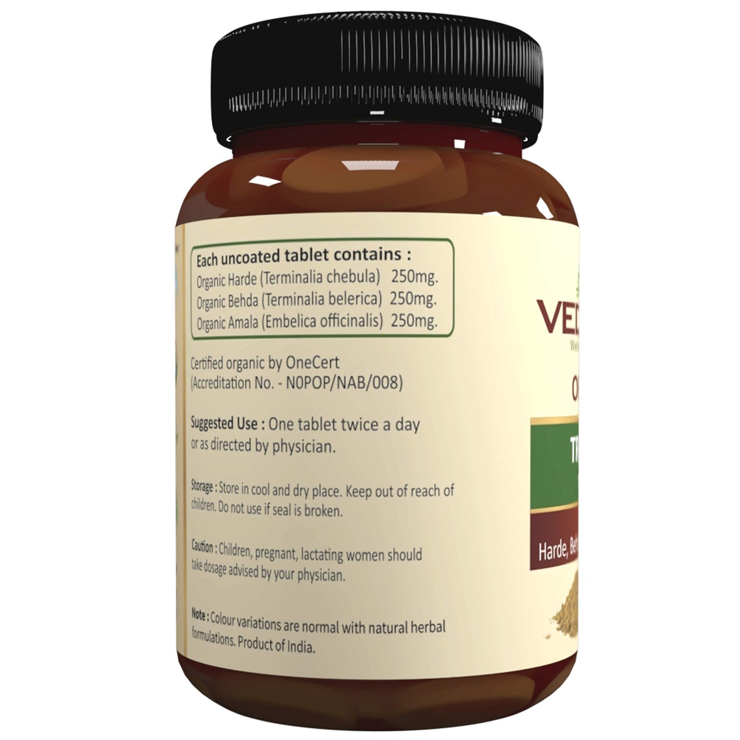 Vedaone USDA Organic Triphala (Amala+Harde+Behda) 750mg - 60 Tablets For Detoxification
