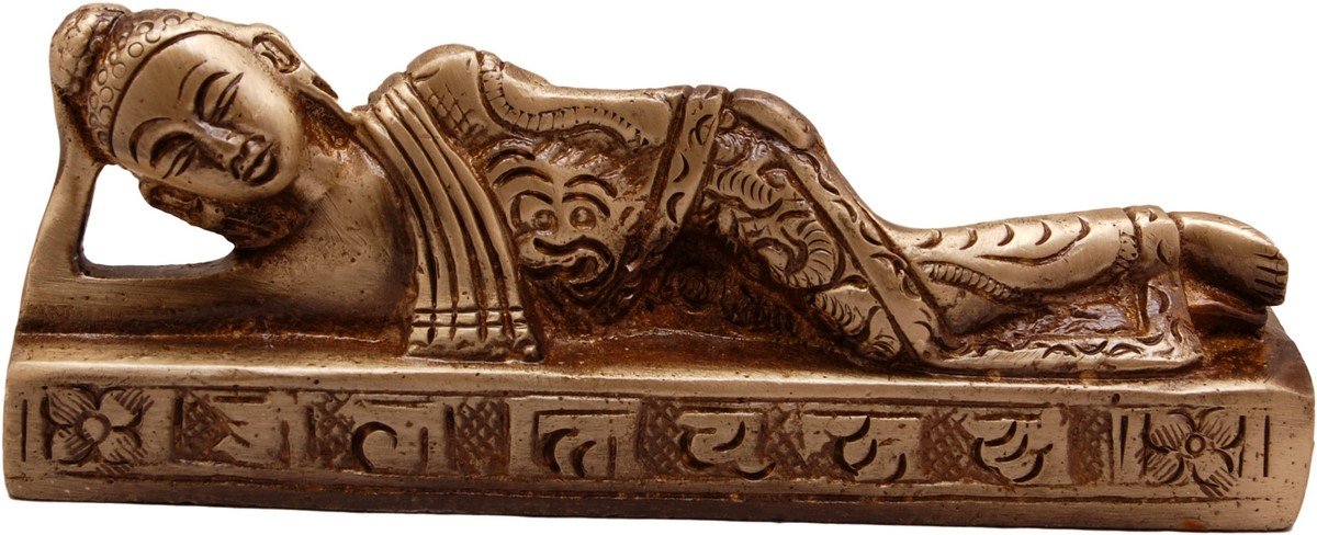 eCraftIndia Reclining Buddha Brass Showpiece (10 cm x 3 cm x 4, Brown)