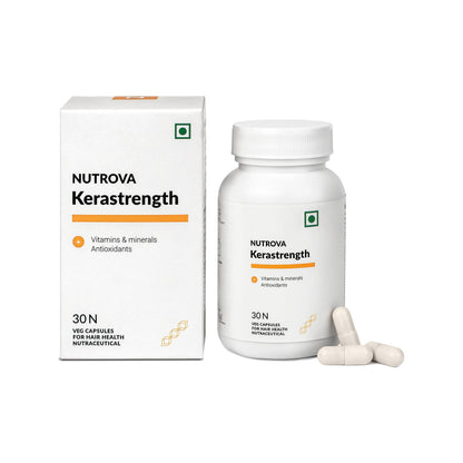 NUTROVA Kerastrength for Men & Women (60 Capsules - Pack of 2) With Biotin - Prevents Hair-Fall, BuiB-complex, Lycopene Inhibits Hair-Fall Hormone DHT