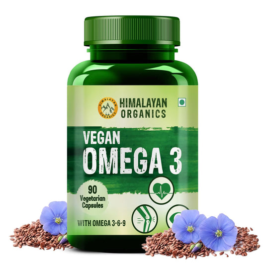 Himalayan Organics Omega 3 6 9 Vegan Natural Nutrition Supplement for Muscle, Bone, Heart & Skin - 90 Veg Capsules
