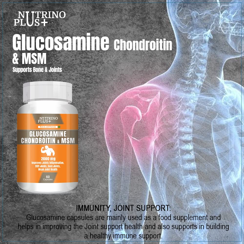 NutrinoPlus Glucosamine Chondroitin & MSM 2000 mg I Veg Capsules I Supports Healthy Joint, Bone & Can & Stiffness I For both Men & Women (PACK OF, 60)