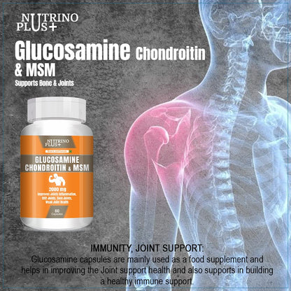 NutrinoPlus Glucosamine Chondroitin & MSM 2000 mg I Veg Capsules I Supports Healthy Joint, Bone & Can & Stiffness I For both Men & Women (PACK OF, 60)