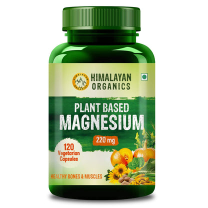 Himalayan Organics Plant Based Magnesium Supplement 1360mg With Turmeric Spirulina, Wheatgrass, Mori Bone Health | Boost Energy Level - 60 Veg Tablets