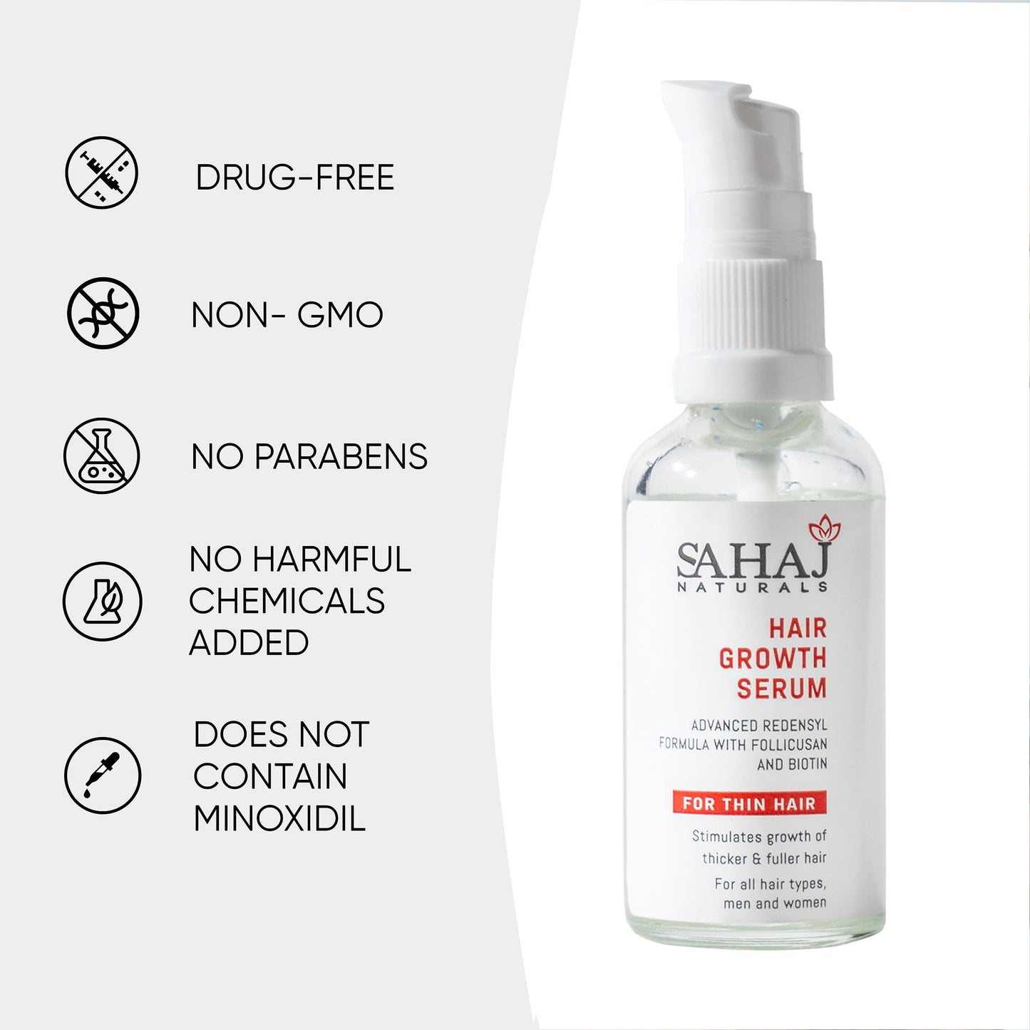 Sahaj Naturals Anti-Hair Loss Serum | Most Advanced formula of Redensyl, Procapil, Anagain with Aloe0+ Natural ingredients | For Women and Men | 60 ml