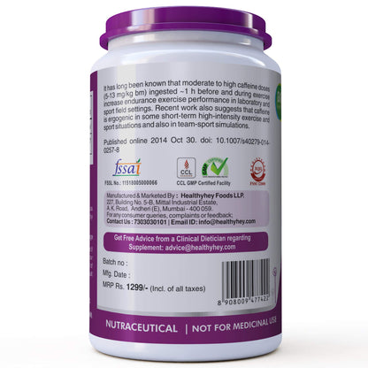 HealthyHey Nutrition Caffeine Veg Capsules, 200mg - Pack of 100