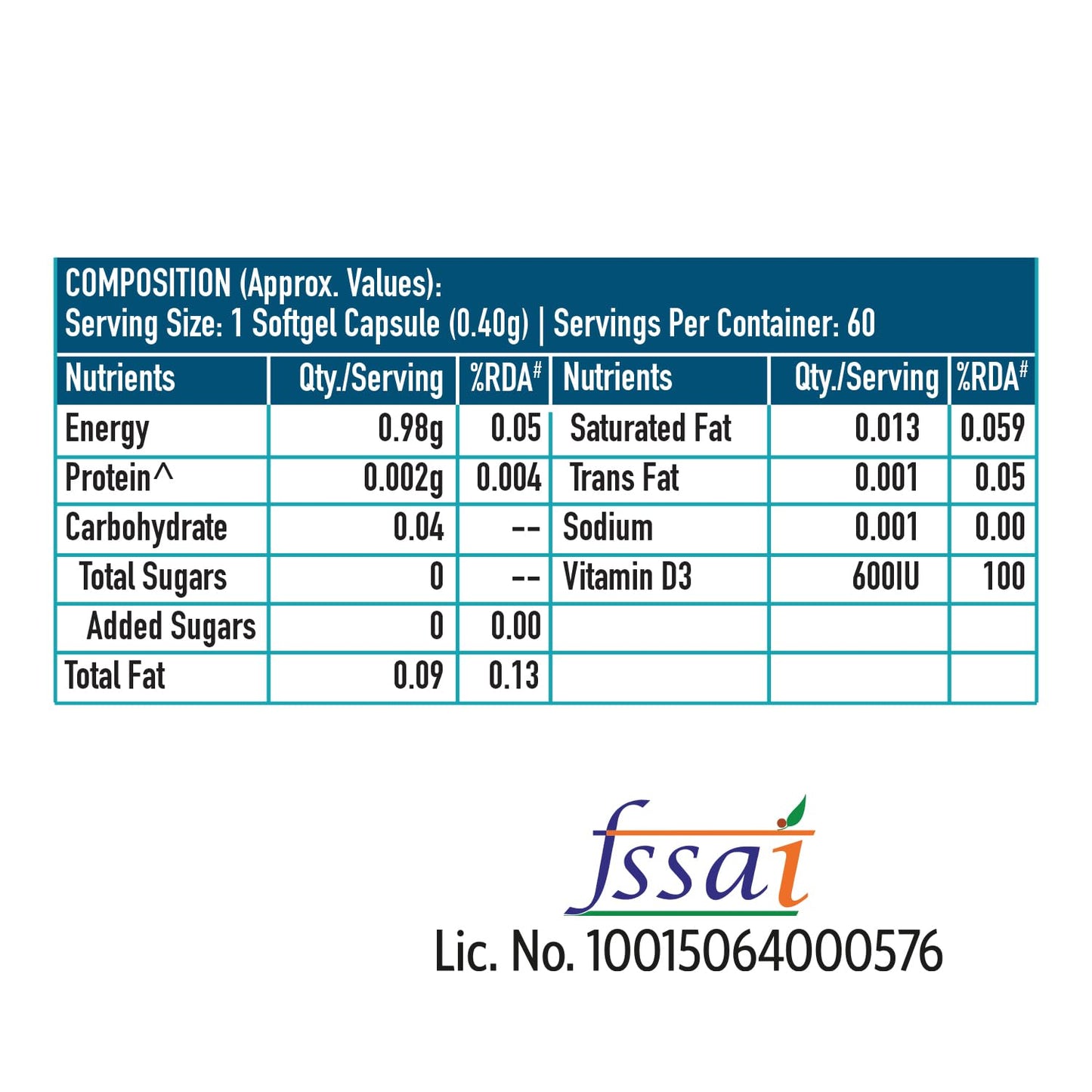 HealthKart HK Vitals Vitamin D3 (600 IU), with Sunflower Oil, Promotes Calcium Absorption, Bone Heal Muscle Strength & Immunity, 60 Vitamin D Capsules