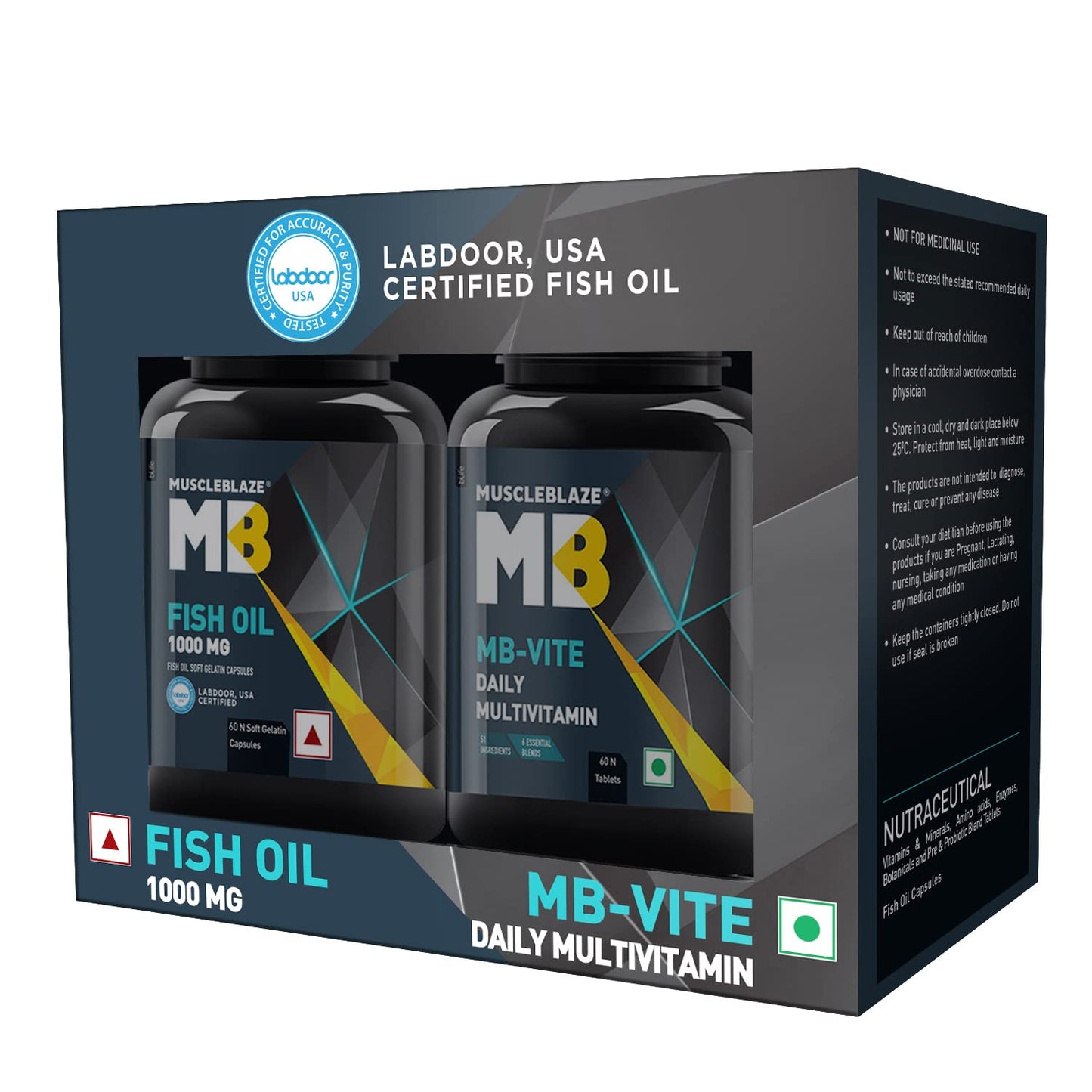 MuscleBlaze MB-Vite Multivitamin with Immunity Boosters & Digestive Enzymes,60 Tablets with MuscleBlurity & Accuracy, 60 Fish Oil Capsules(Combo Pack)