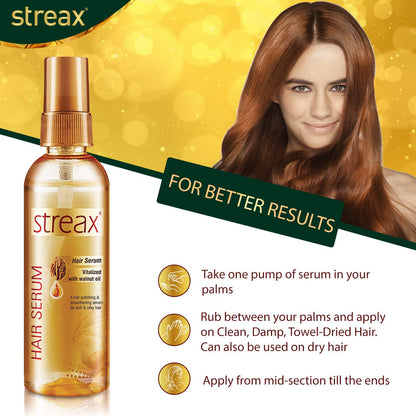 Streax Vitalized Walnut Hair Serum 100 Ml for Instant Shine and Smoothness & Vitarich Gloss Hair Serum 45ml