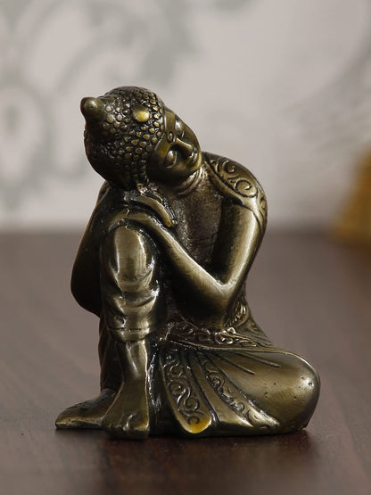 eCraftIndia Brown Metal Resting Buddha Statue - Serene and Decorative Home Decor Accent - Perfect for Meditation Room, Office