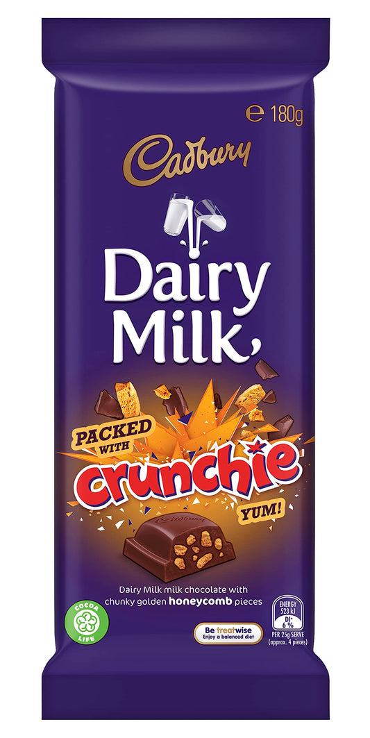 Cadbury Crunchie Dairy Milk, Chunky Golden Honeycomb, Milk Chocolate, Ideal for Gifting, Birthday Gift 180g…