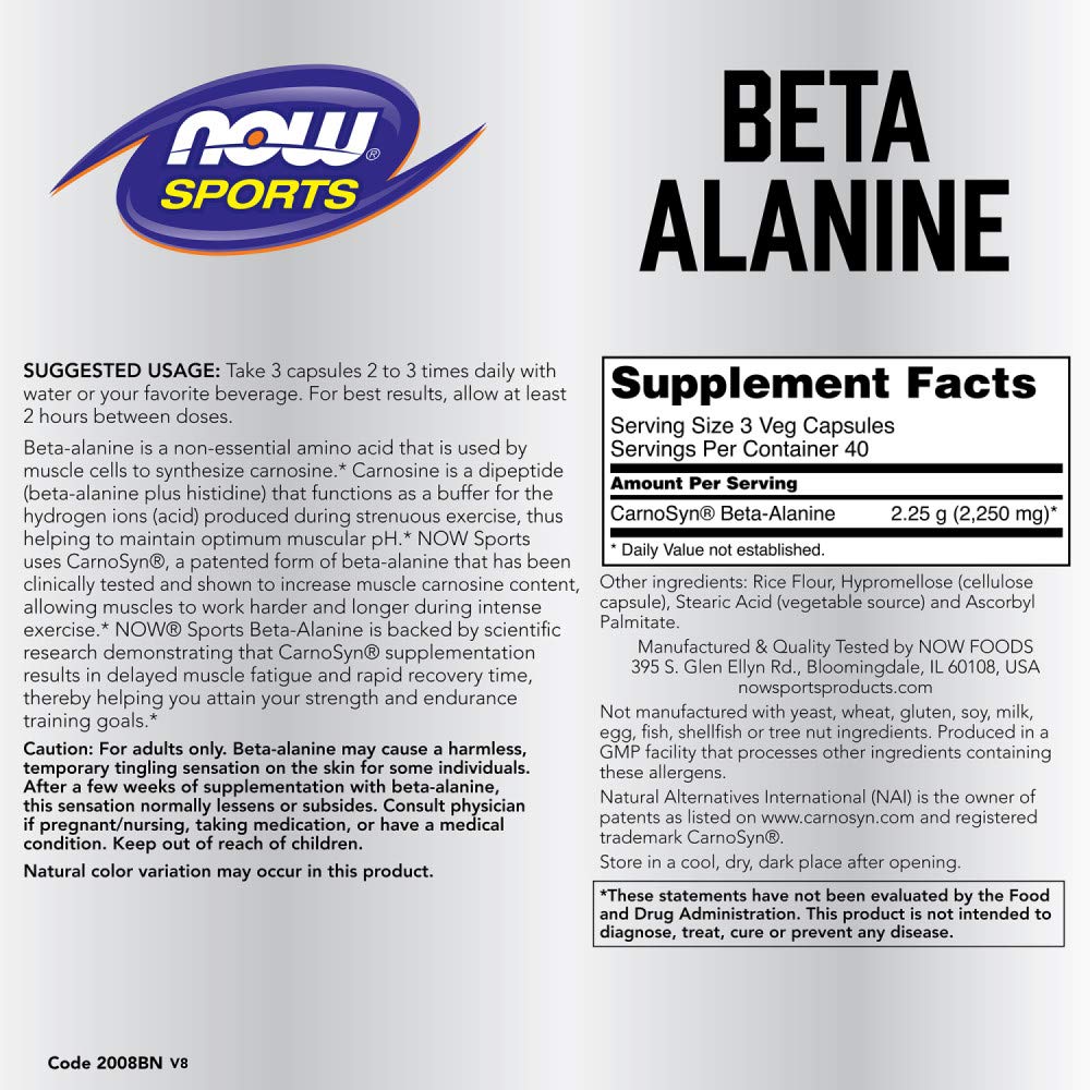 Beta Alanine, 750 mg, 120 Caps by Now Foods